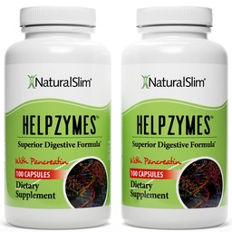NaturalSlim Helpzymes, Enzyme Complex for Adults with Bromelain, Ox Bile, Pancrean & Betaine HCL,100 Capsules, 2 Pack