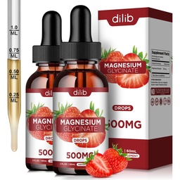 (2 Pack) Magnesium Glycinate Supplement, Liquid Magnesium Glycinate Liquid Drops 500mg-Support Stress Relief, Relaxation, Mood, Sleep, Bone & Muscle-4 Fl Oz, Vegan, Strawberry Flavor