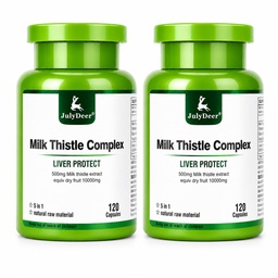 Milk Thistle Supplement 90% Silymarin, 500mg Milk Thistle Extract per Serving, 5-in-1 Daily Liver Support with Turmeric, Glutathione & Alpha Lipoic Acid, 120 Vegan Capsules per Bottle, Pack of 2