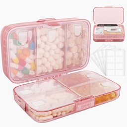 FYY Wekelijkse Pillen Organisator met Labels,8 Compartments Reizen Dagelijkse Pillen Case Luchtdichte Vochtdichte Grote Pillen Doos om Vitaminen, Visolie, Supplementen, Cotton Swab en Bandages-Roze vast te houden