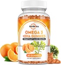 Omega 3 Gummies, Omega 3 Visolie Supplementen Alternatief met EPA & DHA, CoQ10, Folaat, Vitamine A, D3, E, Ondersteunt Hersenen, Gezamenlijke, Hart, Oog, en Immuun Systeem Functie-Orange Smaak, 60 Gummies