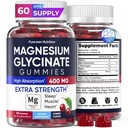Magnesium Glycinate Gummies 400mg Extra Strength, Cherry Flavor (60 Count) - High Absorption Supplement for Adults, Kids, Women & Men, Muscle & Relaxation, Sugar-Free Vegan Non-GMO Chews
