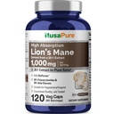 NusaPure Lions Mane Capsules, 1000 mg, 120 Veg Capsules (Non- GMO, Gluten Free))