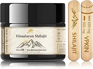 Shilajit Resin Pure Himalaya Natural Organic Shilajit Supplement met Fluvinezuur en 85+ Trace Mineralen voor energie, Immune & Metabolisme Ondersteuning,60 Gram