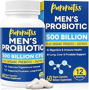 Probiotica voor mannen, 500 miljard CFU & 12 strains, Prebiotic & Probiotic, Cranberry, Saw Palmetto, Digestieve enzymen, Gut & Bloating, Lung Lever Prostate Support, 30-dagen aanbod