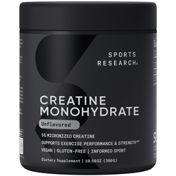 Sportonderzoek Creatine Monohydraat - Gain Lean Muscle, verbeteren prestaties en kracht en ondersteuning Workout Herstel - 5 g Micronized Creatine - 10,58 oz