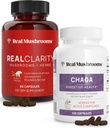 Real Paddestoelen RealClarity (60ct) en Chaga (120ct) Capsules Bundel - Mushroom Supplement voor geestelijke helderheid, focus, spijsverteringsgezondheid en immuunondersteuning - Veganistisch, niet-GMO, geverifieerde niveaus van Beta-Glucans