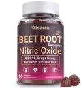 Beet Root Gummies, Nitric Oxide Supplements for Men & Women with COQ10, Turmeric Extract, Vitamin C & B12, Vegan, Non-GMO, Sugar Free, 60 Cts