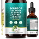 Soursop Bitters Liquid Drops, 10-in-1 with Sea Moss, Moringa, Turmeric, Black Seed Oil, Oregano, Ashwagandha Extract, Supports Immune & Digestive Wellness, Rich in Vitamin D& C, Vegan, 2 Fl Oz