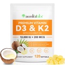 Vitamine D3 K2 Supplement Softgels, 10000 IE VIT D3 + 200 MCG K2 (MK-7) 