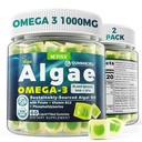 2 Pack Algen Omega 3 Gummies 1000mg, Plant Based DHA 460mg & EPA 230mg, Omega 3 Visolie Alternatief voor volwassenen, Plus Methylfolaat, Vitamine B12, Fosfatidylserine, No Fishy Taste, Vegan, Sugar Free