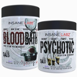 Insane Labz Psychotic Saw® and Bloodbath Pre Workout Nitric Oxide Booster Stack, Increase Muscle Mass, Vascularity, Strength, Energy, Focus (Grape, 30 Servings)