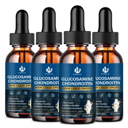 (4 Pack) Glucosamine Chondroitin MSM Liquid Drops, High Absorption, Antioxidant, Immune, Bone Support, MSM Supplement for Men & Women, Vegan, Sugar-Free, Raspberry Flavor, 1 Fl Oz