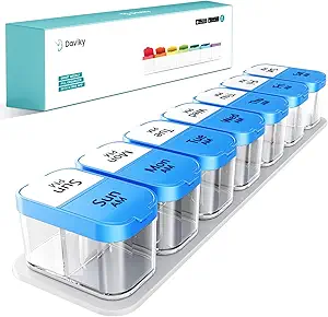 Daviky Pillen Organisator, Grote Dagelijkse Pillen Organisator, XL Pillen Box 2 keer per dag, Extra Grote Wekelijkse Pillen Organisator Twee keer per dag, Pillen Organisatoren 7 Dag PM, Grote Pillen Box Pillen houder