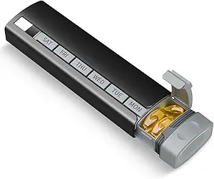 Travel pil Organizer Weekly, 1 keer per dag ,Upgrade Premium Aluminium Legering Dagelijkse pil doos 7 dagen , Portable Metal pil Case , schattige pil houder om vitamines , geneesmiddelen , pillen , supplementen (zwart)
