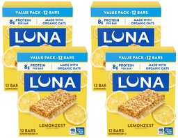 LUNA Bar - LemonZest Flavor - Gluten Free Snack Bars - Non-GMO - Protein Bars - Made with Organic Oats - Value Pack 12 Count (Pack of 4)