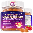 Magnesium Glycinate Gummies for Kids 4+ & Adults, 180 Counts No Melatonin Magnesium Gummies for Sleep & Calm, Sugar Free Vegan with Glycine, L-Theanine, B6, D3, Zinc & Omega 3 - Raspberry Flavor