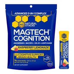 MagTech Magnesium Cognition - Focus Supplement w/Lions Mane Mushroom & Magtein Magnesium L-Threonate, Glycinate, Taurate - Supports Cognition & Brain Health* - Bacopa for Mental Clarity - 14 Servings