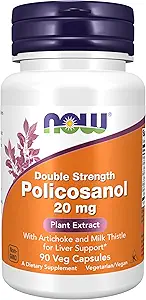 NOW Foods Supplements, Policosanol 20 mg, dubbele sterkte, Blend van Long-Chain vet alcoholen (LCFA's) Afgeleid van Sugar Cane, 90 Veg capsules