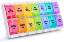 Sukuos AM Weekly pil Organizer 2 keer per dag, grote dagelijkse pil doos 7 dag met een gemakkelijke push knop ontwerp, afneembare medicijnhouder voor vitamine/visolie / aanvullingen (regenboog)