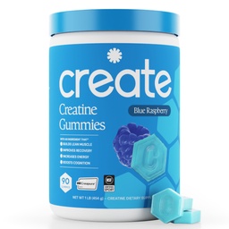 Creëer Creatine Monohydraat Gummy's voor mannen en vrouwen, Boost Focus, Kracht en Endurance, Anti-Melt Formula, Veganistisch, Glutenvrij, Non-GMO, 1,5 g Creatine per Gummy (Blauwe Raspberry, 90 ct)