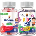 SUNNY SAM Iron Gummies for Kids & Adults & Magnesium Gummies for Adults - 500mg - Calm Magnesium Chews - Magnesium Citrate Chewable Supplement for Mood & Muscle Support. IJzervitaminen met Vitamine C.