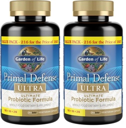 Garden of Life Probiotics for Digestive Health and Gut Health Balance,Primal Defense Ultra Ultimate Formula,15 Billion CFU and 13 Strains Plus HSOs,Vegetarian-and Gluten Free,216 Capsules,(Pack of 2)