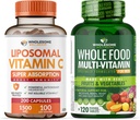 Gezonde Wellness Liposomale Vitamine C Capsules (200 Pillen 1500mg Gebufferd) Hoge Absorptie + Voedsel Multivitamine voor mannen - Natuurlijke Multi Vitaminen, Mineralen, Biologische Extracten Bundle