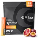 Mikra Hydrate Electrolytes Powder Packets, Sugar Free Hydration Powder Sticks, Electrolyte Drink Mix for Needed Hydration Support, Daily Wellness and Workout, Blood Orange Passionfruit, 24 Pack