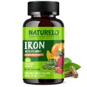 NATURELO Vegan Iron Supplement met vitamine C en Organic Whole Foods - Voorzichtige Iron Pillen voor vrouwen en mannen met ijzertekort Inclusief zwangerschap, anemie en Vegan Diets - 180 Mini Capsules