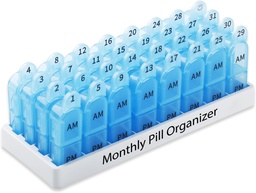 Daviky maandelijkse pil Organizer 2 keer per dag, 30 dagen pil doos AM PM met aparte container, een maand medicijn geval Twee keer per dag om vitamines, supplementen en medicijnen vast te houden (blauw)