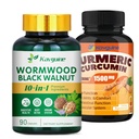 Wormwood & Turmeric Curcumin Capsules -1650mg Organic Turmeric Capsules with 95% Curcuminoids Black Pepper Extract,Black Walnut Hulls, Cloves, Peppermint Leaf, Supports Cut Health & Digestive