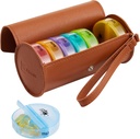 FGcase Weekly pil Organizer 2 keer per dag Grote 7 dagen Regenboog pil Box met Bruin PU lederen geval Portable Travel Medication Container AM PM pil Box voor vitaminen, visolie, geneeskunde, supplementen