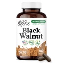 Wild & Organic Black Walnut Hull Capsules 900 mg - Detox & Cleanse Support - Black Walnut Supplement - Juglans Nigra Herb Powder - 90 Days of Supply - Vegan, No Fillers, Non-GMO - 180 Count
