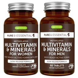 Igennus Methylated Multivitamin for Men & Women 2-Pack, All-Day Nutrient Delivery, Pure & Clean, Methylfolate & Methylcobalamin, High Strength MTHFR Supplement, Non-GMO & Halal, 30 Day Supply