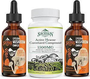 Actieve Hexose Correlated Compound 1500 mg Supplement 90 Capsules Bundel met 2000mg Liposomale Mushroom Complex Drops 60 Servers