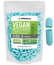 XPRS Nutra Size 0 Empty Capsules - 100 Count Empty Vegan Capsules - Vegetarian Pills - DIY Vegetable Capsule Filling - Veggie Pill Caps for Do-It-Yourself Supplements (Aqua)