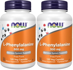 NOW Foods Supplements, L-Phenylalanine 500 mg, Nervous System Support*, Amino Acid, 120 Veg Capsules, (Pack of 2)