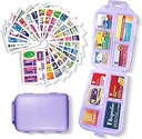 Pharmacie de poche avec étiquettes de médicaments 146 Étiquettes Voyage quotidien Pill Container Mini Organisateur de médicaments Entreposage Pill Organisateur Voyage Essentiels Pill Case 7 Day Pill Organizer (Purple, 1 Pack)