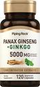 Piping Rock Panax Ginseng & Ginkgo Biloba Supplément $ 5000 mg $ 120 Capsules avec extrait de poivre noir $ Supplément végétarien, sans OGM et sans gluten