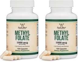 Methylfolate 1,000mcg, 120 Capsules (Third Party Tested Methyl Folate Supplement) Methylated Folate is a More Active Form of Folate Than Folic Acid (Non-GMO, Vegan Safe) by Double Wood (Pack of 2)