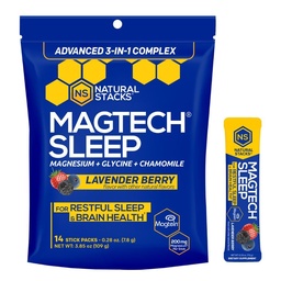 MagTech Magnesium Sleep Powder - Melatonin Free Sleep Aid w/ 3g Glycine - Magtein Magnesium L-Threonate, Glycinate & Taurate - Chelated Triple Complex - Supports Sleep & Brain Health* - 14 Servings