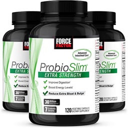 Force Factor ProbioSlim Extra Strength Probiotic Supplement for Women and Men with 30 Miljard CFUs and Green Tea Extract for Gut Health Support, Bloating and Gas Relief, 120 Count (Pack of 3)