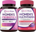 Doctor's Recipes Women's Probiotic & Multivitamin Bundle – 50 Billion CFU 16 Strains Probiotic with Organic Cranberry, Methylated Multivitamin with Iron, 90 Caps + 60 Tablets