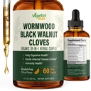 Wormwood Black Walnut Clove Liquid, Gut Detox, Digestive Health & Cleanse for Humans, Wormwood Tincture with Pumpkin Seeds Oregano Garlic, Gentle 120 mL/4 FL.OZ
