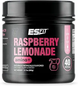 Amino+ Poudre - Pré et post entraînement avec caféine + extrait de thé vert - BCAA, acides aminés, sucre zéro, faible teneur en calories, goût supérieur, 40 portions (Lémonade aux framboises)