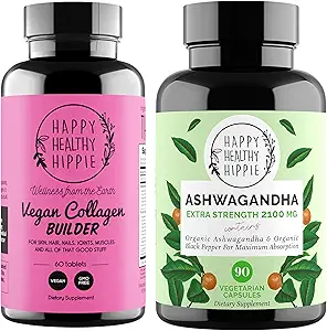 Gelukkige gezonde Hippie Biologische Ashwagandha Capsules & Vegan Collageen Builder