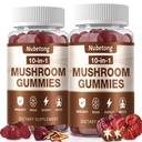 Nubetong Mushroom Gummies - 10x Mushroom Supplement for Adults with Lion's Mane, Reishi, Chaga and Turkey Tail - Brain Booster, Immune Support, Stress Relief and Focus Support (2 Pack)