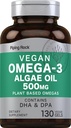 Piping Rock Omega 3 Algae Oil 500mg | 130 Softgels | Plant Based Omegas | with DHA & DPA | Vegan, Non-GMO & Gluten Free Supplement