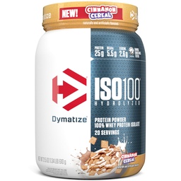 Dymatiseren ISO100 Wei Proteïnepoeder Isolaat, Kaneelgranen, 25 g eiwit, 5.5 g BCAA's, minder dan 120 g Cal., Glutenvrij, 1 g vet, 1 g suiker, 2 g Carb (20 porties)